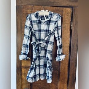 J. Crew Factory plaid shirt dress with tie waist.